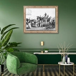 «Carnival, 1810» в интерьере гостиной в зеленых тонах