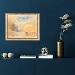 «Mountain Landscape with Lake» в интерьере в классическом стиле в синих тонах