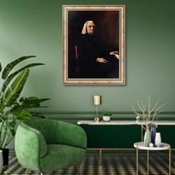 «Portrait of Franz Liszt 1886» в интерьере гостиной в зеленых тонах