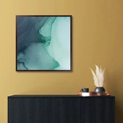 «Abstract green with gold ink art 4» в интерьере в стиле минимализм над комодом