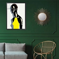 «Model, 2017» в интерьере классической гостиной с зеленой стеной над диваном