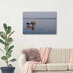 «Переславль-Залесский. Плещеево озеро 2» в интерьере современной светлой гостиной над диваном