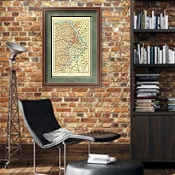 «Карта окрестностей Вены, конец 19 в. 1» в интерьере кабинета в стиле лофт с кирпичными стенами