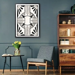 «Ornament met cirkel en kruis» в интерьере гостиной в стиле ретро в серых тонах