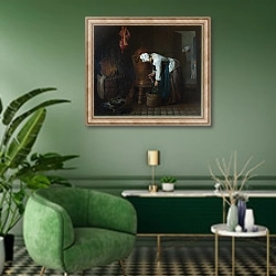 «Бачок с водой» в интерьере гостиной в зеленых тонах