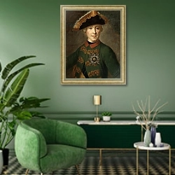 «Portrait of Tsar Peter III» в интерьере гостиной в зеленых тонах