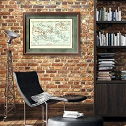 «Карта немецких колоний в южном море» в интерьере кабинета в стиле лофт с кирпичными стенами