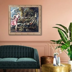 «Смерть Актеона» в интерьере классической гостиной над диваном