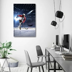 «Хоккеист на ледовой арене» в интерьере современного офиса в минималистичном стиле