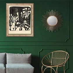 «Interior with Nude» в интерьере классической гостиной с зеленой стеной над диваном