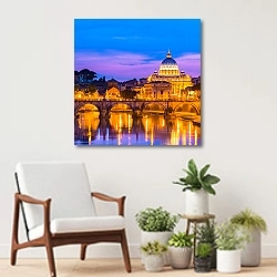 «Италия. Рим. Яркие краски над Тибром. Базилика Святого Петра» в интерьере современной комнаты над креслом