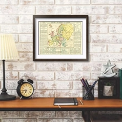 «Географическая и политическая карта Европы, 1813 г.» в интерьере кабинета в стиле лофт над столом