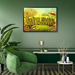 «Осень 12» в интерьере гостиной в зеленых тонах