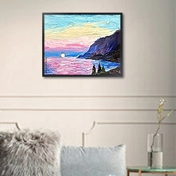 «Море, горы и розовый закат» в интерьере в классическом стиле в светлых тонах