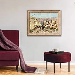 «Monte San Giuliano, the Ancient Eryx» в интерьере гостиной в бордовых тонах
