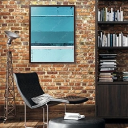 «Сине-серая абстракция с полосами» в интерьере кабинета в стиле лофт с кирпичными стенами
