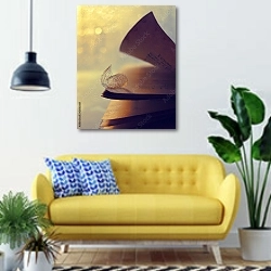 «Физалис 1» в интерьере современной гостиной с желтым диваном