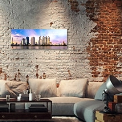 «Таиланд, Бангкок. Городская панорама» в интерьере гостиной в стиле лофт с кирпичными стенами