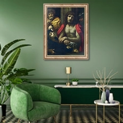 «представление Христа людям» в интерьере гостиной в зеленых тонах