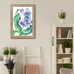 «Веточка цветущей тропической синей орхидеи » в интерьере комнаты в стиле прованс с цветами лаванды