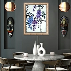«Ветки цветущей глицинии» в интерьере в этническом стиле над столом