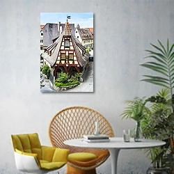 «Германия. Бавария. Ротенбург-на-Таубере 3» в интерьере современной гостиной с желтым креслом