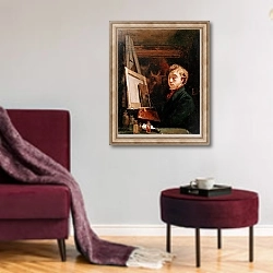 «Self Portrait 2» в интерьере гостиной в бордовых тонах