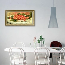 «Strawberries on a White Tablecloth» в интерьере светлой кухни над обеденным столом