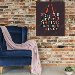 «Женская сумка из цитат» в интерьере в стиле лофт с кирпичной стеной и синим креслом