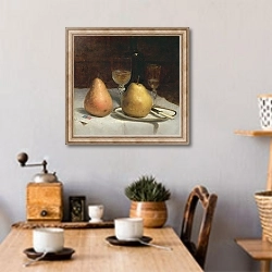 «Two Pears on a Tabletop» в интерьере кухни над обеденным столом с кофемолкой