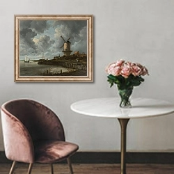 «The Windmill at Wijk bij Duurstede» в интерьере в классическом стиле над креслом