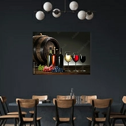 «Сорта вин » в интерьере столовой с черными стенами