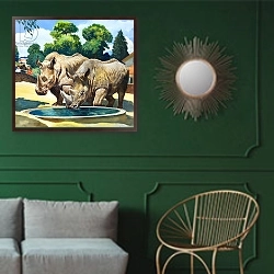 «Ben and Friend, from 'Who's who at the Zoo'» в интерьере классической гостиной с зеленой стеной над диваном