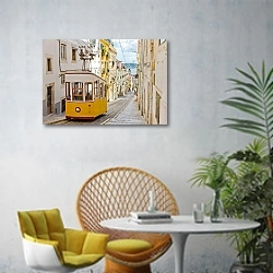 «Португалия. Lisbon's Gloria funicular» в интерьере современной гостиной с желтым креслом