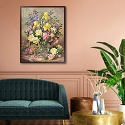 «June's Floral Glory» в интерьере классической гостиной над диваном