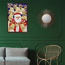 «Kiss for Santa, 1997» в интерьере классической гостиной с зеленой стеной над диваном