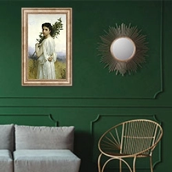 «Лавровая ветвь» в интерьере классической гостиной с зеленой стеной над диваном