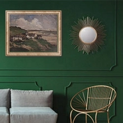 «Equihen near Boulogne, early 20th century» в интерьере классической гостиной с зеленой стеной над диваном