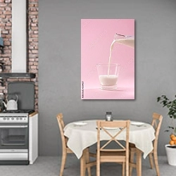 «Стакан молока на розовом фоне» в интерьере кухни над обеденным столом