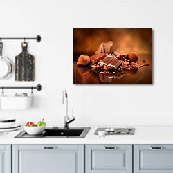 «Ассорти шоколадных конфет и плиток на темном фоне» в интерьере кухни над мойкой