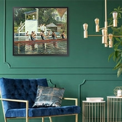 «Before the Press Stand, Henley» в интерьере в классическом стиле с зеленой стеной