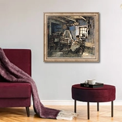 «Domestic Interior, Wissant, 1913» в интерьере гостиной в бордовых тонах