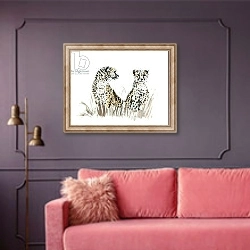 «cheetah brothers, 2013,» в интерьере гостиной с розовым диваном