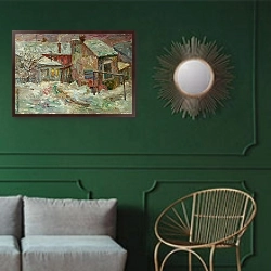 «Цвета зимы» в интерьере классической гостиной с зеленой стеной над диваном