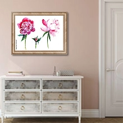 «Розовые пионы на белом фоне, акварель» в интерьере коридора в стиле прованс в теплых тонах