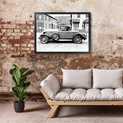 «Chrysler Model 77 Roadster '1930» в интерьере гостиной в стиле лофт над диваном