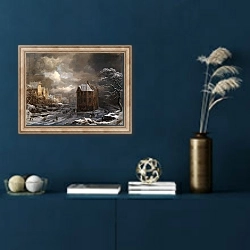 «View of the Hekelveld, Amsterdam, in Winter, looking South,» в интерьере в классическом стиле в синих тонах