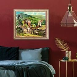 «Деревенские домики» в интерьере спальни с акцентной стеной