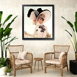 «Хепберн Одри 166» в интерьере комнаты в стиле ретро с плетеными креслами