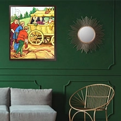 «The Story of Puss-in-Boots 2» в интерьере классической гостиной с зеленой стеной над диваном
